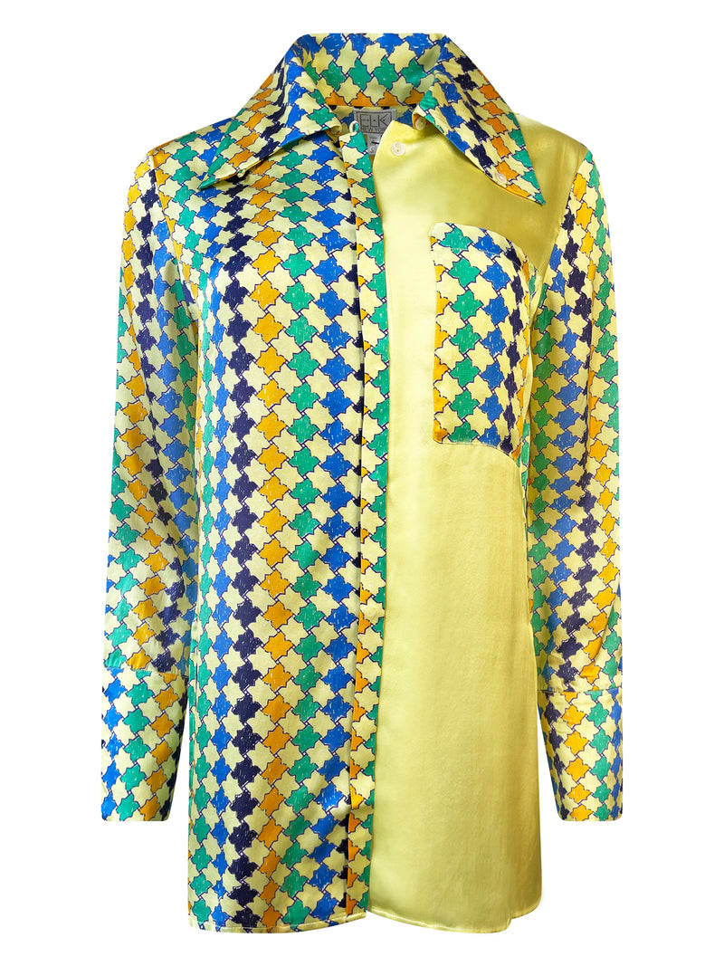 DIANA HOUNDSTOOTH SILK BLOUSE YELLOW