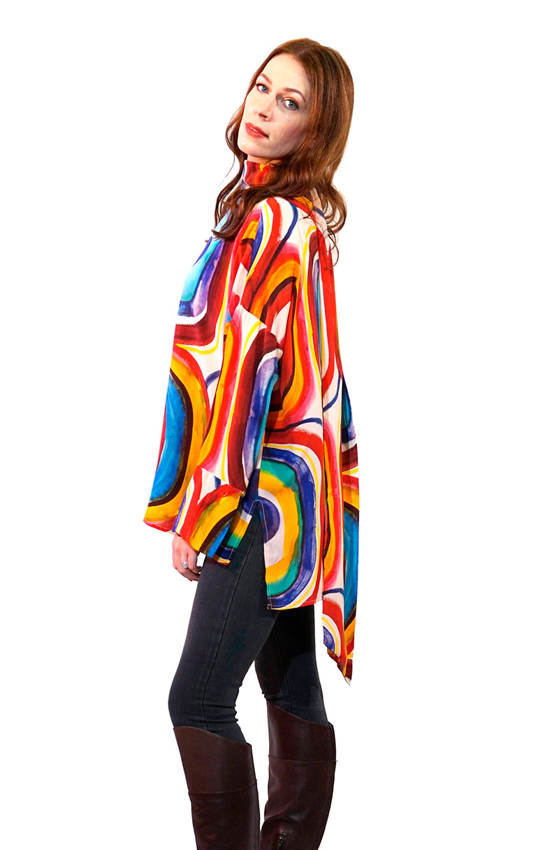 THE ANITA ABSTRACT SILK BLOUSE WITH NECK TIE