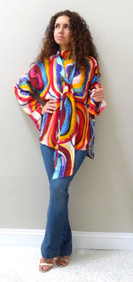 THE ANITA ABSTRACT SILK BLOUSE WITH NECK TIE